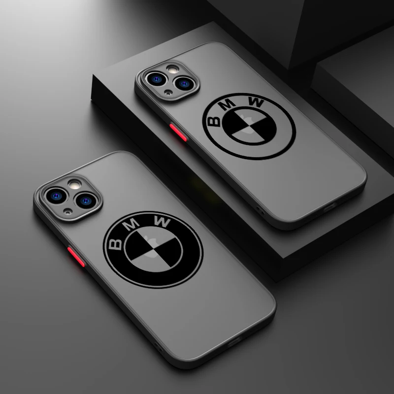 

Luxury Car BMW Black LOGO Matte Phone Case For Apple iPhone 14 13 12 11 XS XR Pro MAX 8 7 Plus Frosted Translucent