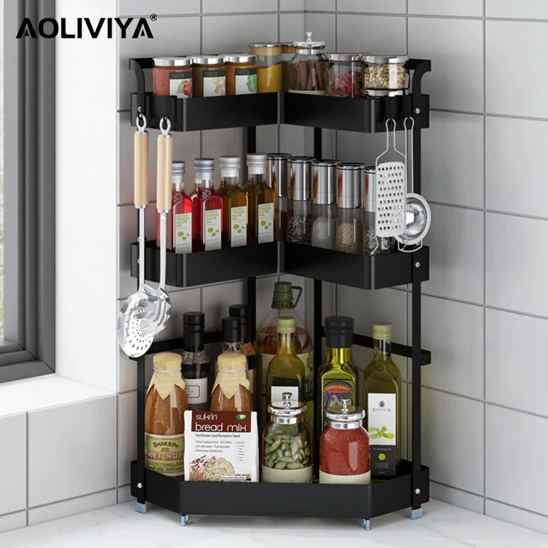

Кухонная стойка для приправ AOLIVIYA, полка для бутылок с приправами, треугольная угловая столешница, Многоуровневая кухонная стойка для хране...