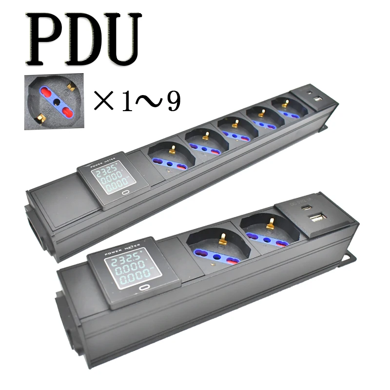 Фото Удлинитель PDU, стойка для шкафа, немецкая итальянская розетка 1-9, беспроводное обнаружение напряжения переменного тока с дисплеем измерителя тока TPC №1