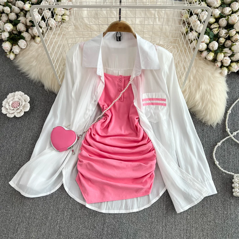 Pure Lust Pink Slim Fit Slim Sleeveless Small Short Wrapped Hip Dress Medium Long Sun Protection Shirt Coat