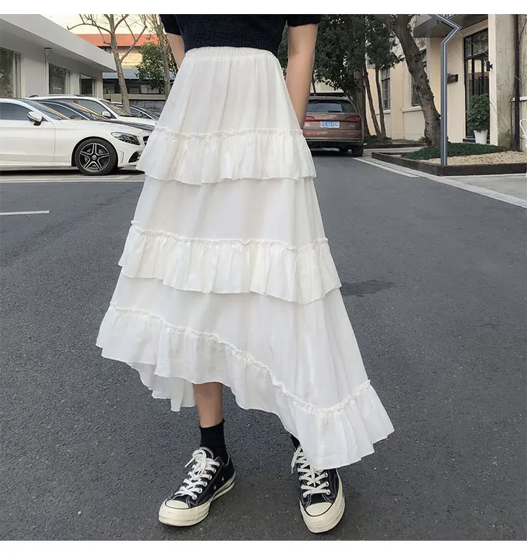 2023 New Fashion Temperament Fairy Skirt Gentle Delicate Comfort Cake Skirt Female Solid Vintage Chiffon Skirt Jupe Femme