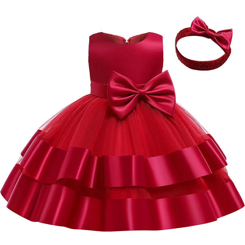 

Baby's First Birthday Eucharist Banquet Embroidered Fluffy Dress Baby Big Bow Christmas Festival Ball Dress newborn dresses