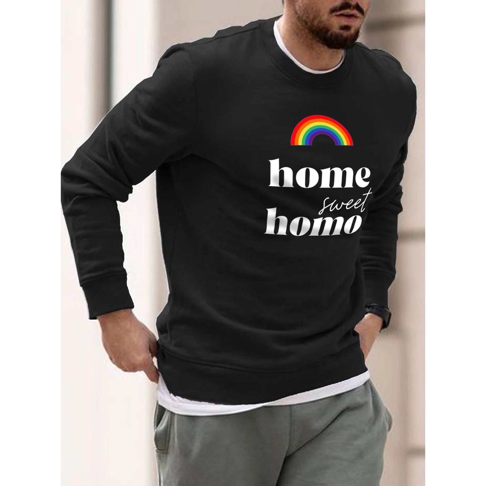

Badassdude Rainbow Home Homo Letter Printing Men's Casual Long Sleeved Shirt