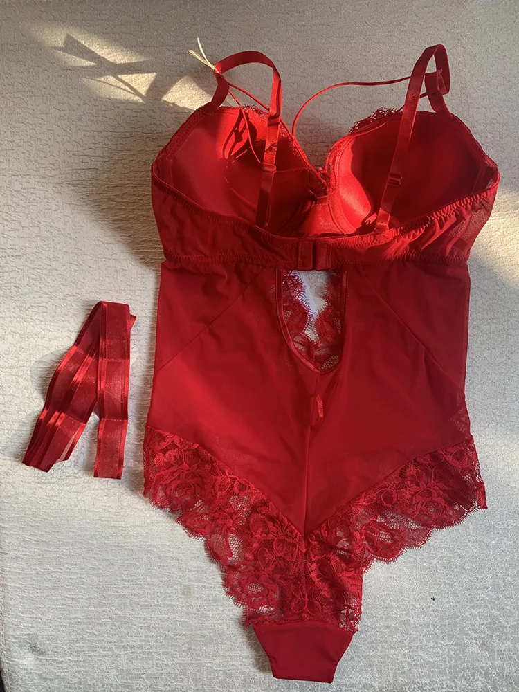 Сексуальное боди женский кружевной комбинезон с бантом нижнее белье прозрачное