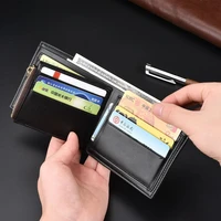 mens pu leather wallet business multi card wallet zipper coin purse credit card holder two fold casual pure color short wallet
