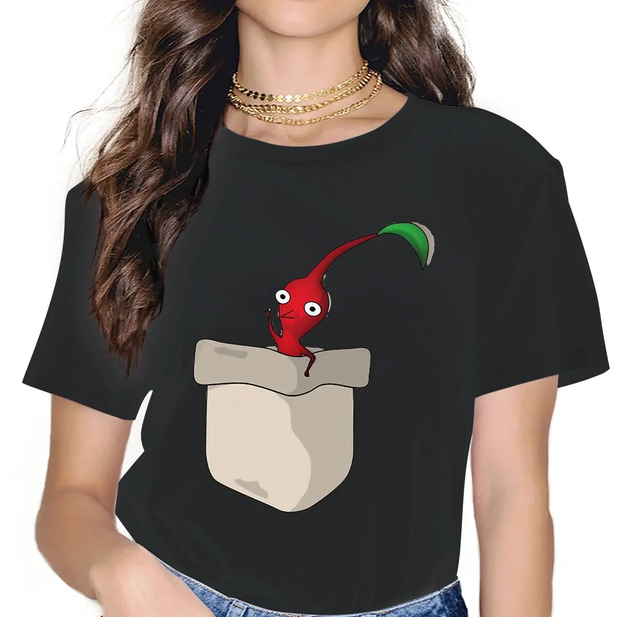 

Red in Your Pocket Women T Shirt Pikmin Puzzle Game Vintage Tees Short Sleeve O Neck T-Shirt Birthday Gift Clothing