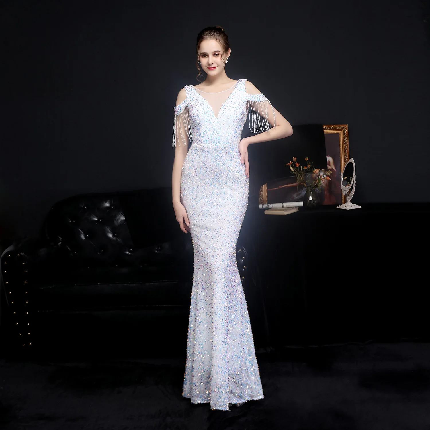 Luxury Party Elegant Dresses for Women 2022 Evening Prom Formal Long Clothes Sexy Sequin Cocktail Ceremony Birthday Maxi Outfits