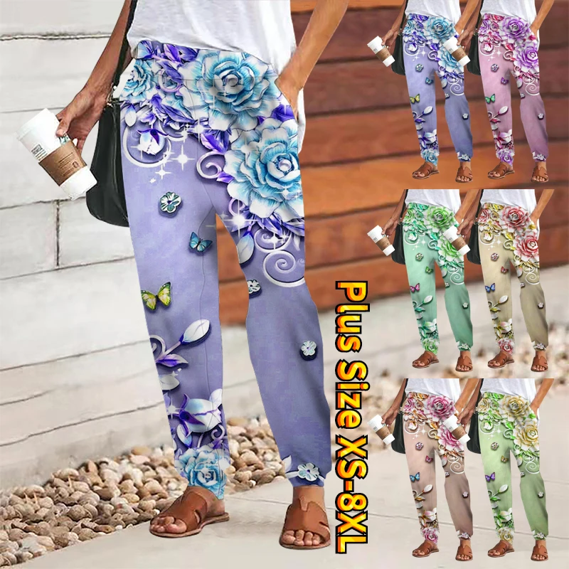

Women's Print Full Length Mid Waist Trousers Breathable Loose Fit Pants 8XL Fashion Weekend Casual Sporty Sports Chinos Slacks