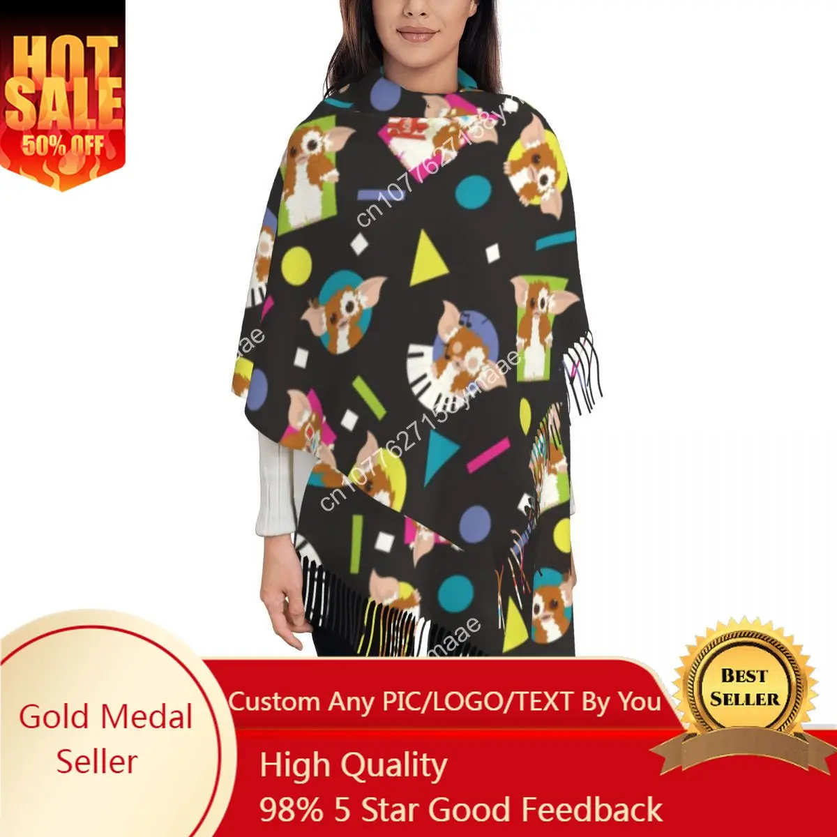 

Middle East Gizmo Gremlins Mogwai Tassel Scarf Women Soft Monster Movie Shawls Wraps Ladies Winter Scarves
