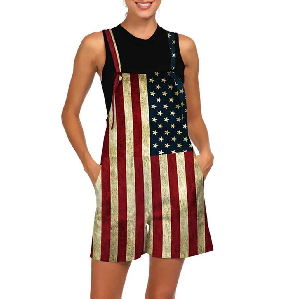 

Женские свободные брюки с национальным флагом и шорты на бретельках, Костюмные брюки, джемпер, длинный брючный комбинезон, женский комбинез...