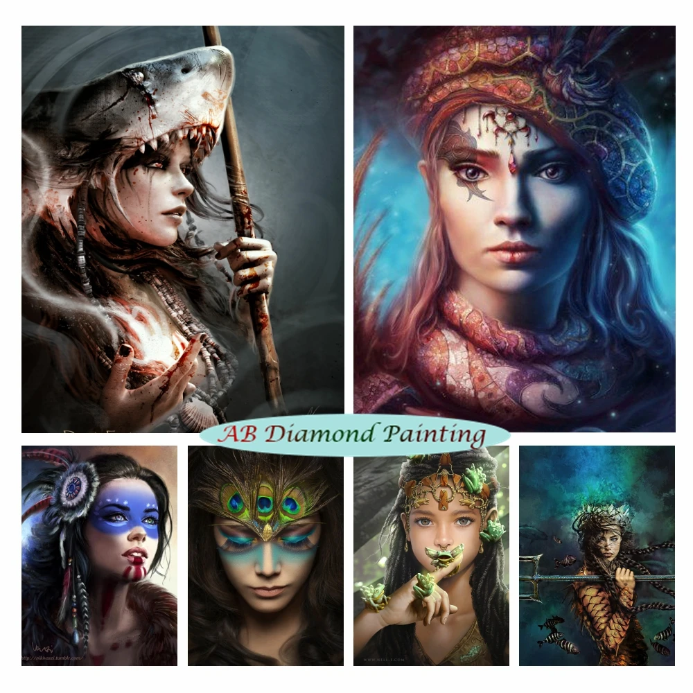 

Concept Mermaids Princess 5d AB Diamond Painting Gypsy Priestess Portrait Art Diy Diamond Embroidery Cross Stitch Kit Home Decor