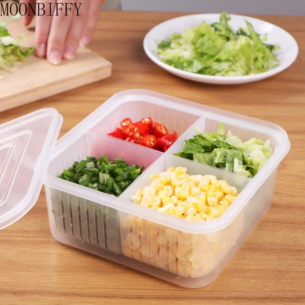 Fresh-keeping Box Ginger Garlic Green Onion Storage Food Organizer Refrigerator Reusable 4 In 1 Vegetable Drain Storage Box