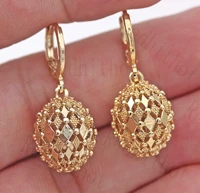 exquisite 18k gold filled dangle earrings classic creativity metal engraving pattern rhombus hollow sphere drop earrings