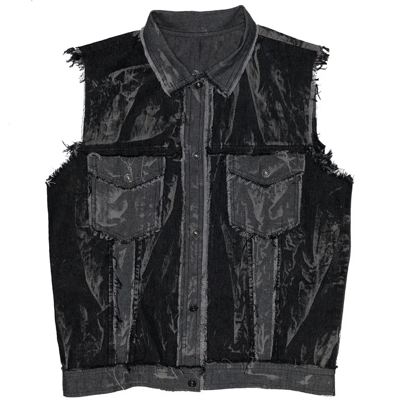 Мужской джинсовый жилет короткий однобортный из хлопка с отложным воротником и