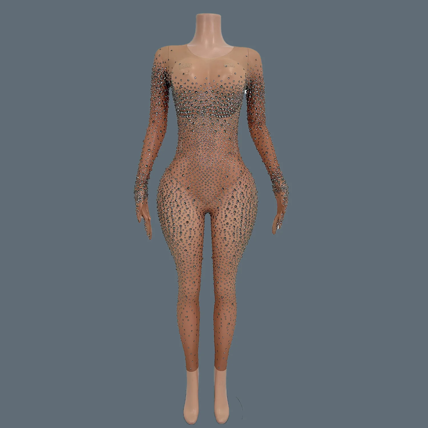 Женский сценический комбинезон со стразами