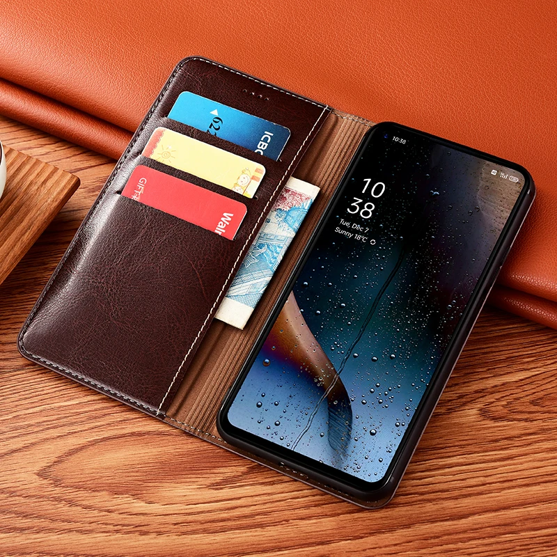 

Crazy Horse Genuine Leather Flip Case For OPPO Realme X XT X2 X3 X7 Max X50M X50 X9 Pro Ultra Player Magnetic Phone Cover