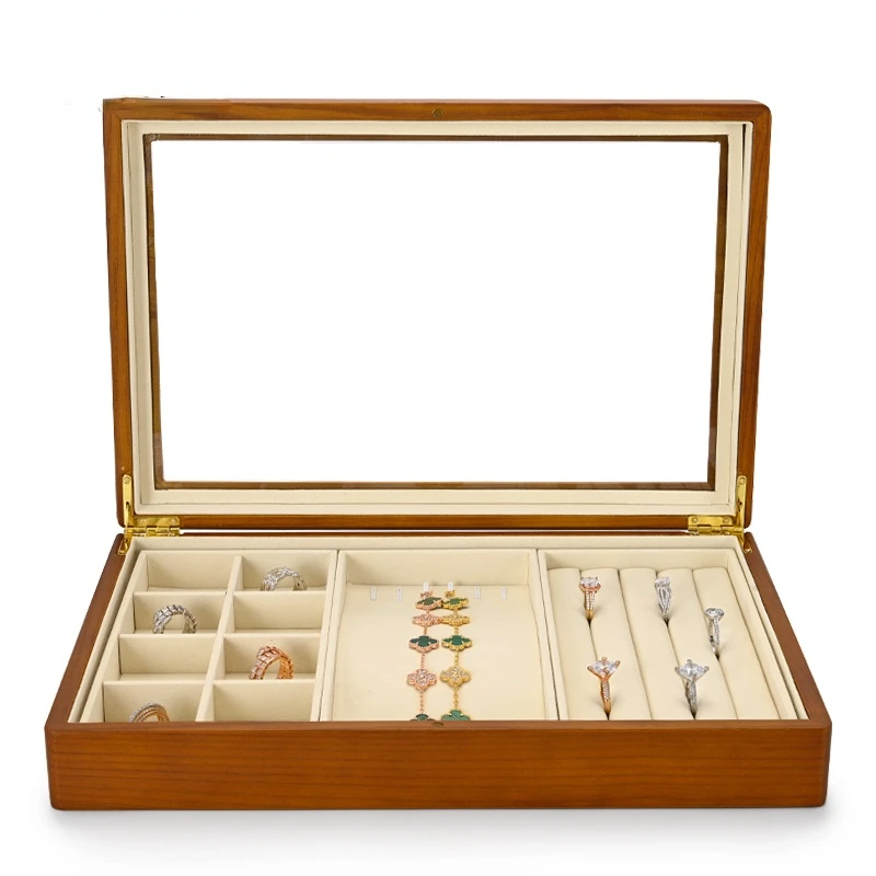 

Шкатулка для ювелирных изделий из твердого дерева, витрина для колец, сережек, ожерелий, чехол с крышкой, винтажный органайзер для ювелирных изделий, Подвеска для женщин
