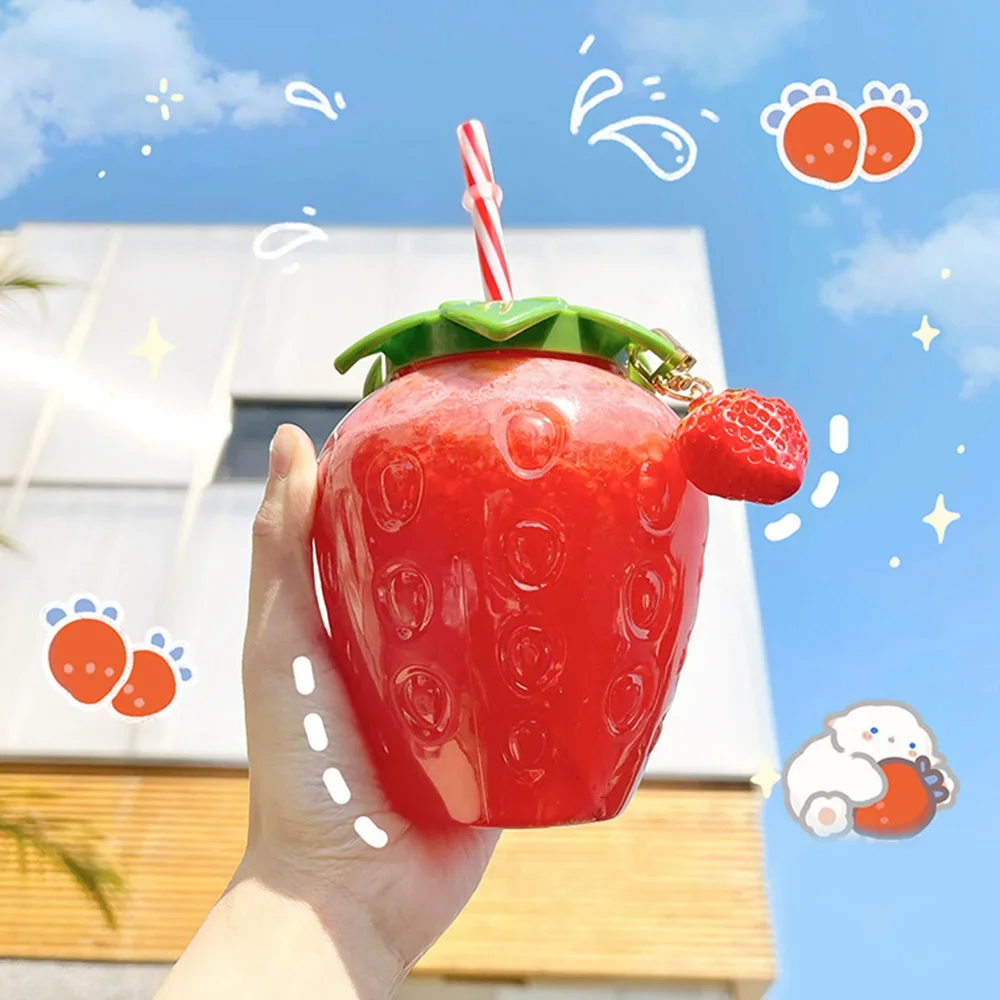 Ins Strawberry Straw Cup Пластиковая чашка Cute Girl Удобная Чашка для чая с молоком