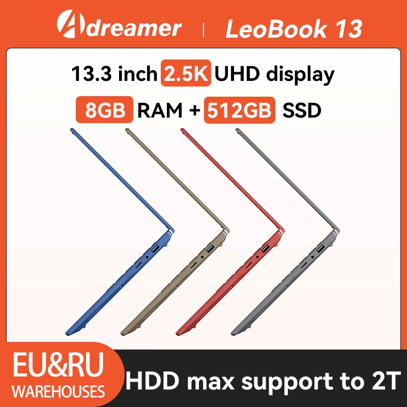 Adreamer LeoBook 13 13.3 Inch Laptop Intel Celeron N4020 LPDDR4 8GB 1T SSD Windows 10 Computer 2.5K IPS UHD Display Notebook