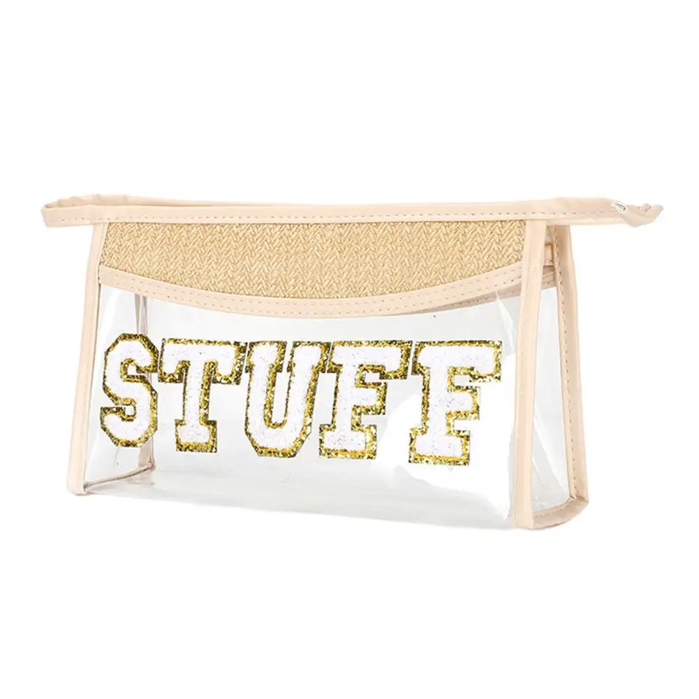 

Transparent Storage Bag Capacity Transparent Straw Braided Toiletry Bag Waterproof Stain-proof Stylish Storage Solution Storage