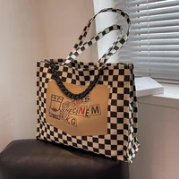 2022 summer new large capacity brand plaid canvas all match western style high quality texture womens shoulder tote handbag