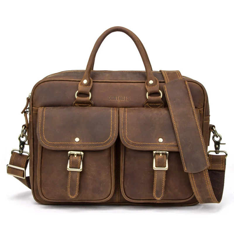 Men's Cowhide Business Briefcase Can Hold 15inch Laptop Bag Leather One Shoulder Men Messenger Bags High Quality Luxury Handbags