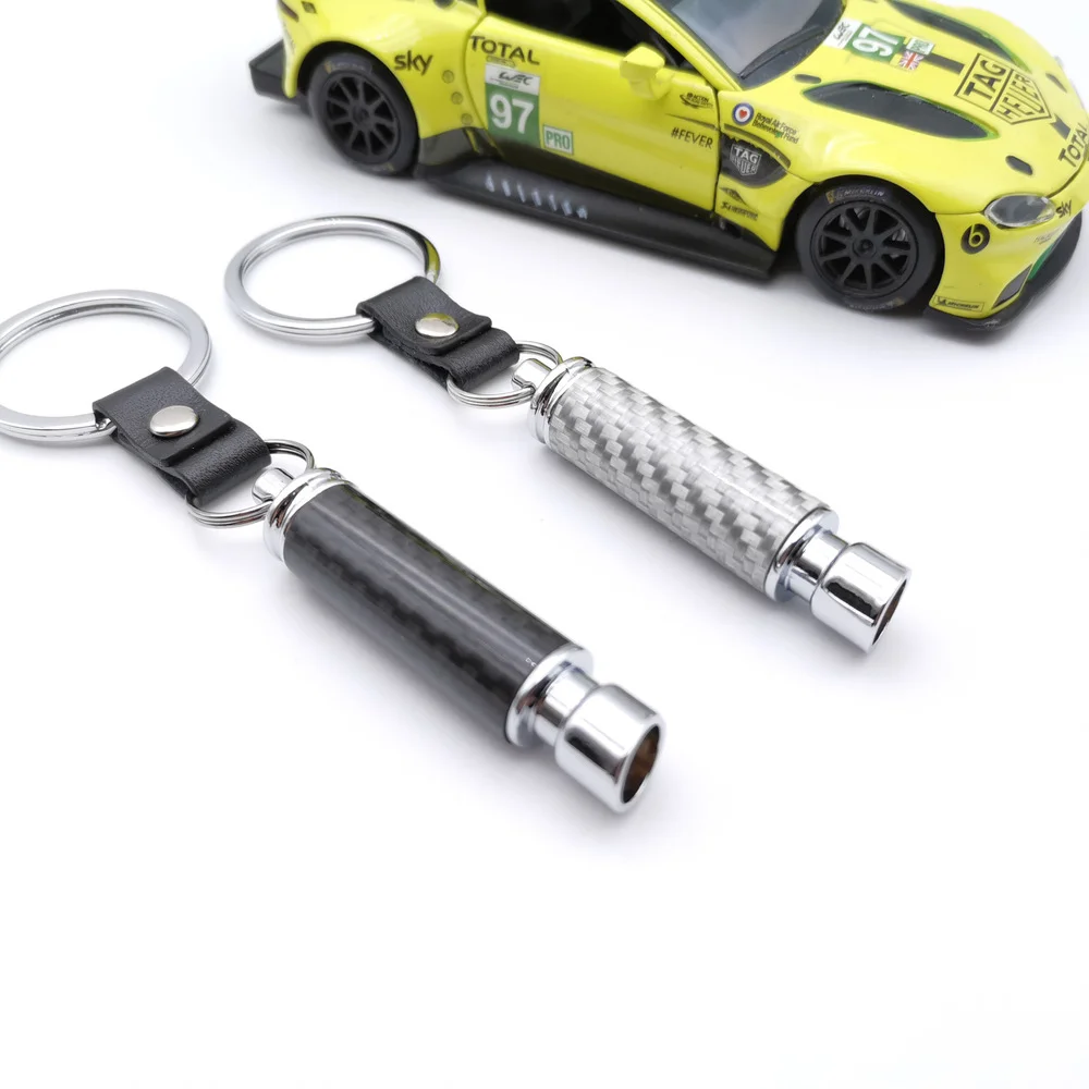 

Car Exhaust Pipe Shape Keychain Carbon Fiber Alloy Metal High-quality Creative Key Ring JDM Modification Parts Plating Keychain