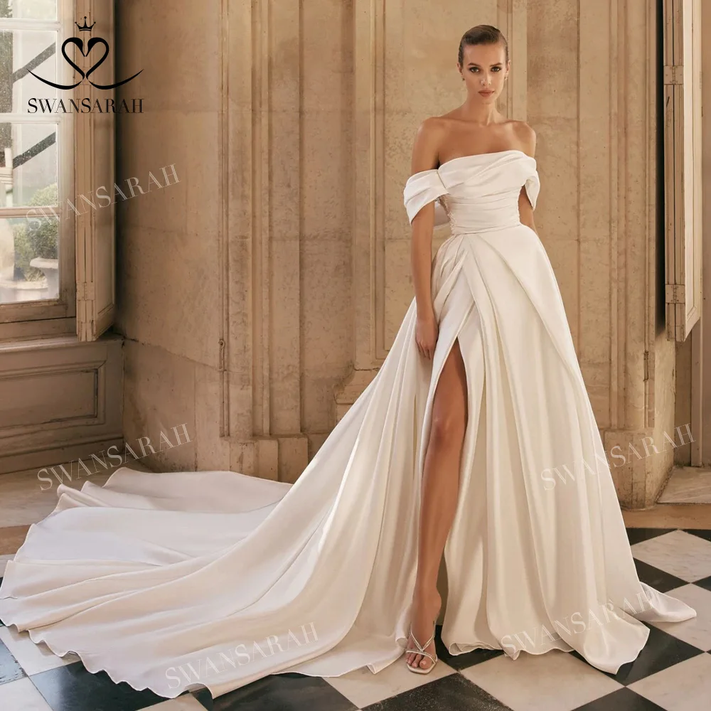

Off Shoulder Wedding Dress 2023 Sleeveless A-Line Court Train Princess Bride Gown SwanSarah P330 Plus Size Vestido De Novia