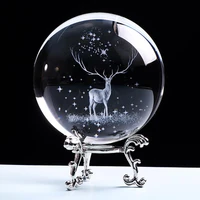 c10 6 3d wapiti ball laser engraved glass globe crystal ornament miniature reindeer home decor christmas decoration accessories