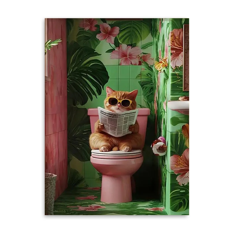 

Печать на холсте «Кошка читает газету в ванне» WJWANG