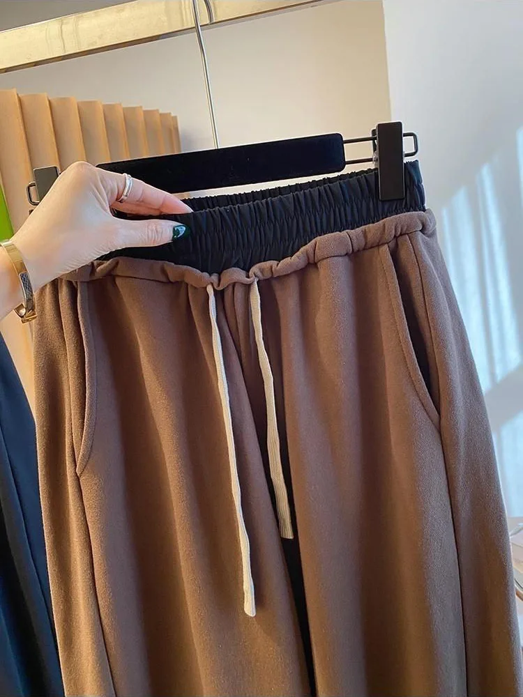 Брюки-шаровары женские зимние мешковатые с флисовой подкладкой и высокой талией