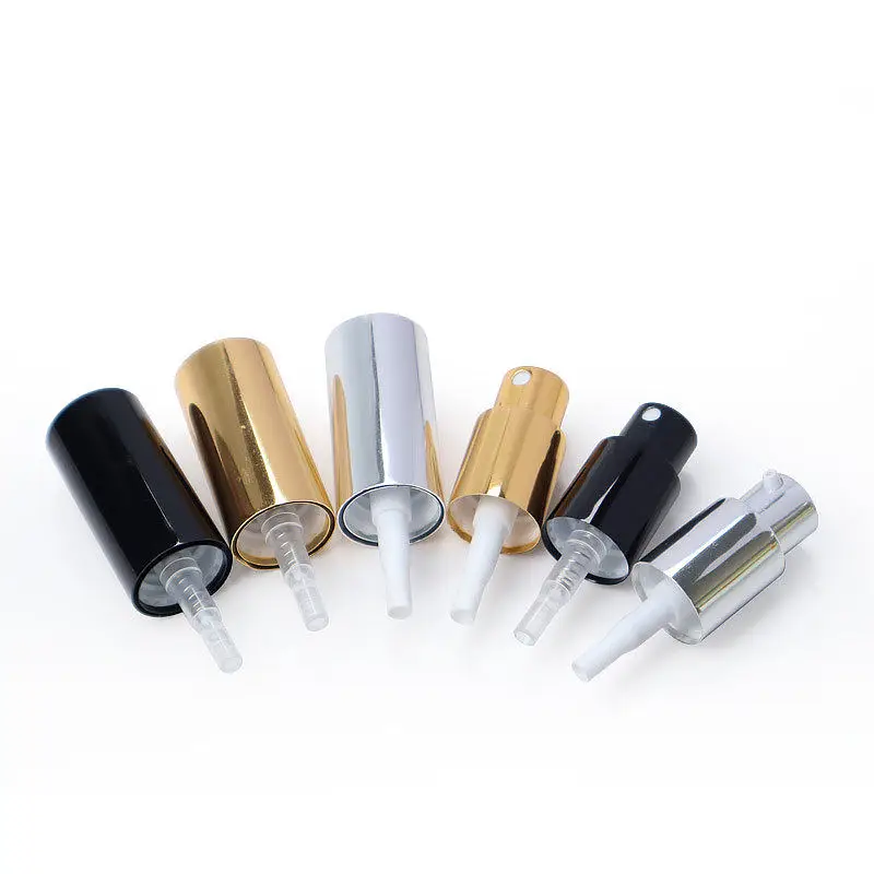 

18/410 Anodized Aluminum Lotion Spray Pump Glass Essential Oil Bottle Caps Gold Silver Bottle Lid Plastic Perfume Pump Atomizer