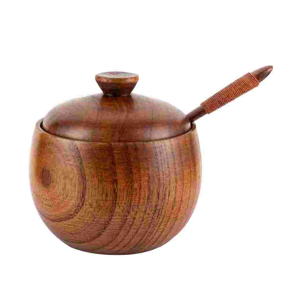 

Salt Seasoning Jar Kitchen Bowl Spooncondiment Pot Container Jarspepper Wooden Set Cellar Storage Box Bottles Wood Canister
