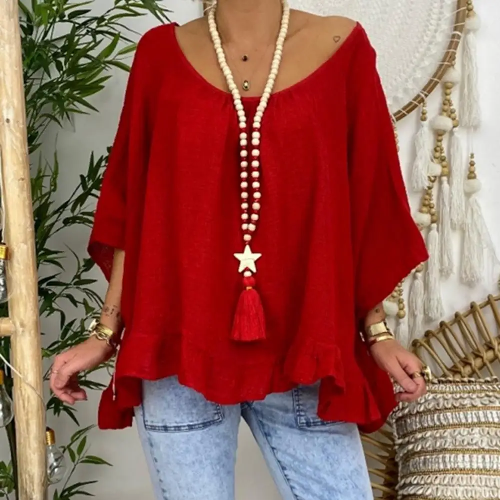 

Chic Plus Size Pure Color Fall Blouse Women Top Lightweight Pullover