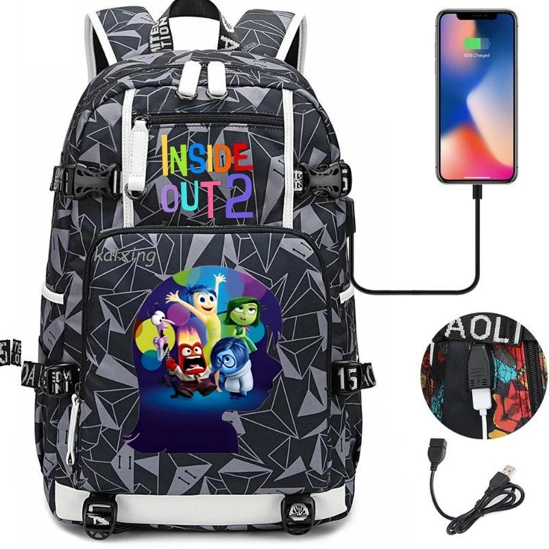 Новый рюкзак Inside Out2 черная сумка для книг Мультяшные школьные ранцы подростков