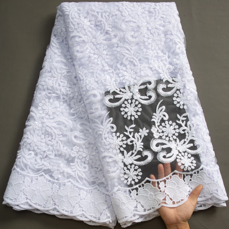 

SJD кружевная африканская французская молочная шелковая кружевная ткань с блестками 2023 Новинка искусственная ткань для женщин для свадебной вечеринки A3451