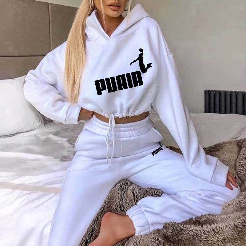 Женский Комплект Спортивной Одежды Из Двух Предметов Пуловер С Капюшоном Топ
