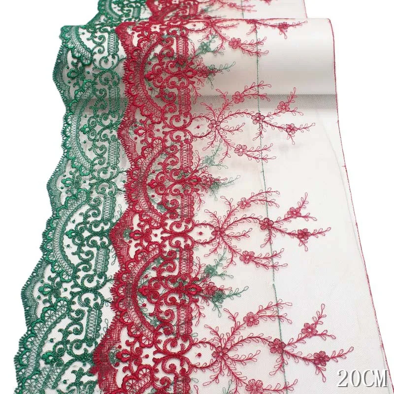 

30Yards Floral Green Red Embroideried Lace Trim Fabric Garment Bra Underwear Lingerie Sewing Trimmings High Quality