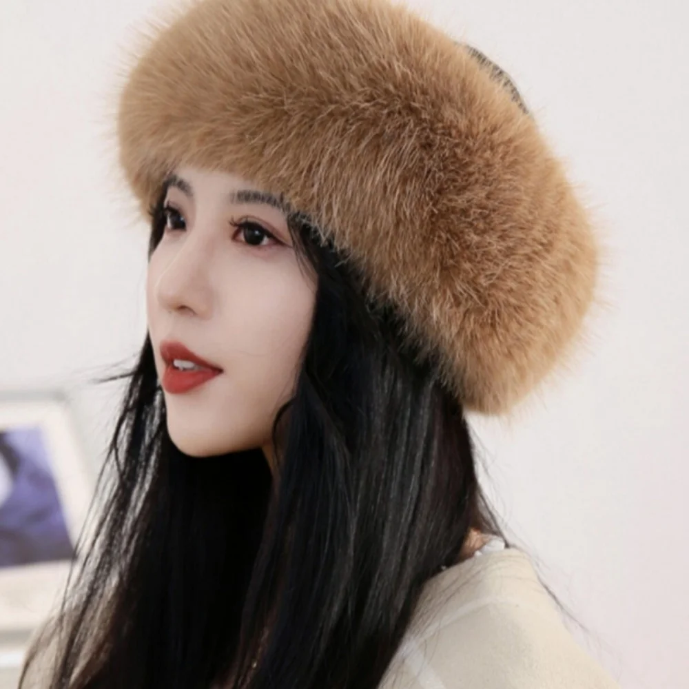 Толстая теплая меховая повязка для волос женщин пушистая искусственная русская