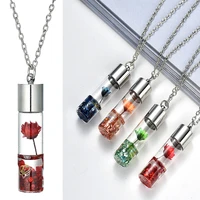 fashion dried flower pendant necklace for women handmade glass wishing bottle permanent preservation link chain jewelry gifts