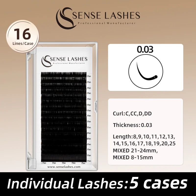 SENSE LASHES 16-рядные наращивания ресниц матовые черные мягкие натуральные
