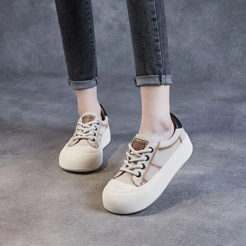 2023 spring new retro platform platform board shoes leather big head ugly cute casual lace-up niche original women's shoes