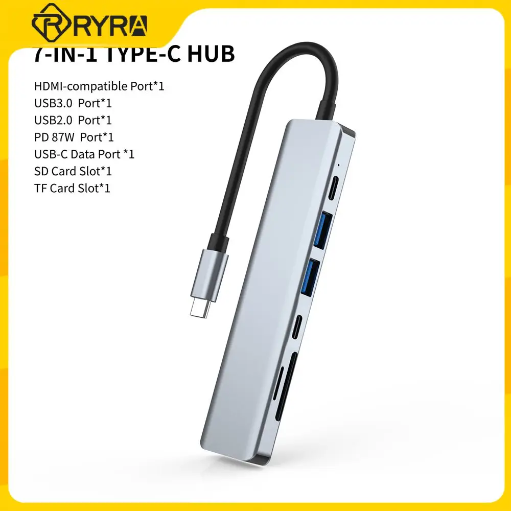 

RYRA USB-C HUB 7 In 1 Type C USB Hub 3.0 4K 30Hz Type C To HDMI-compatible USB Splitter USB 3.0 PD 87W Adapter For Macbook PC