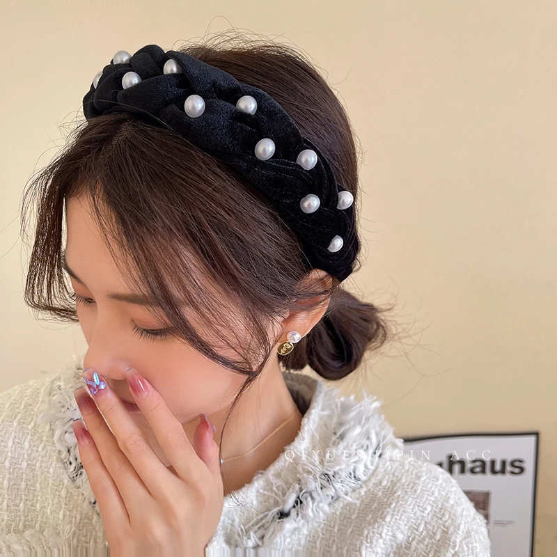 

Classic twist Hair Band for Women Girls Acrylic Imitation Pearl Headband Accessories Wedding Soft Warm Winter Head Jewelry