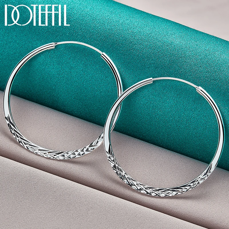 

DOTEFFIL 925 Sterling Silver 40/45/50mm Round Circle Hoop Earrings For Women Wedding Engagement Party Jewelry