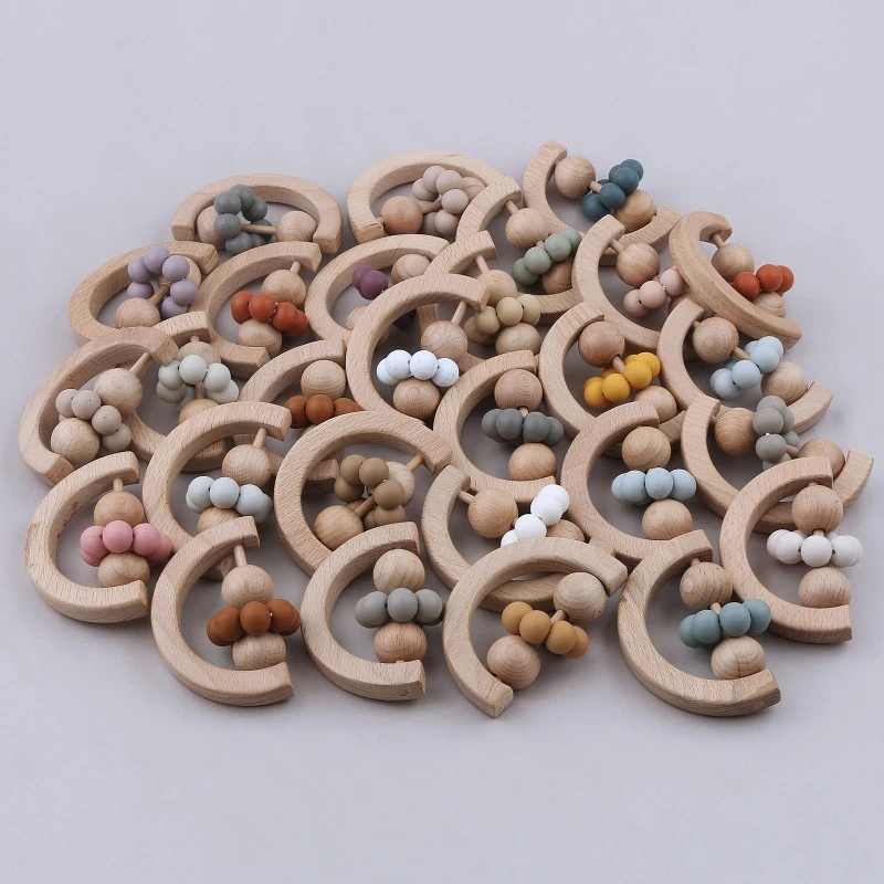 

Interactive Wooden Teether Baby Hand Bell Crib Toy Rattle Teething Toy Early Learning Toy for Infant Crib Accessories