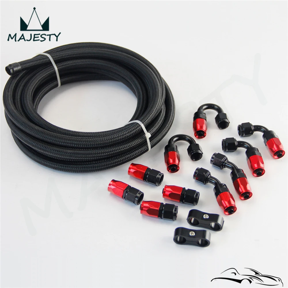 

AN6 NYLON/ Steel Braided OIL/FUEL line/hose 6AN +Fitting Hose End Adaptor KIT Black