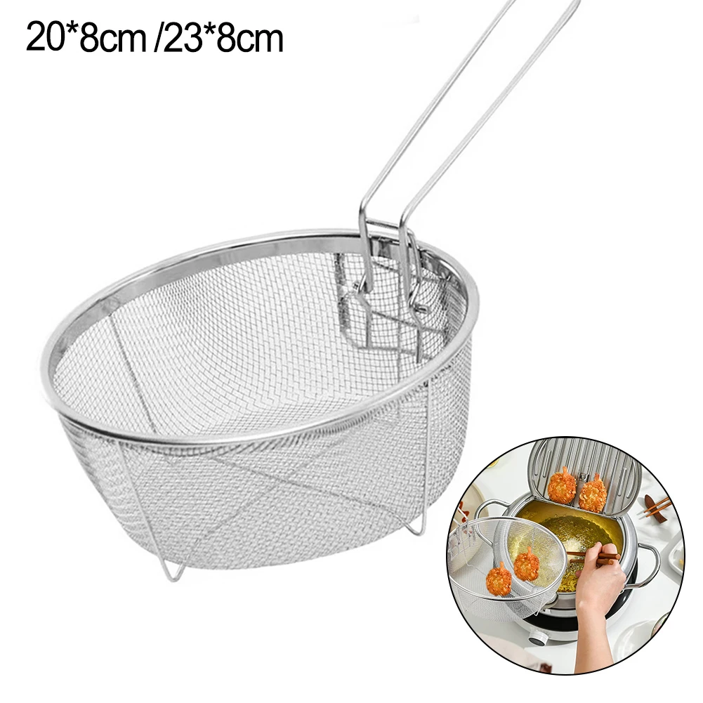 

Kitchen Stainless Steel Chips Deep Fry Baskets Food Presentation Strainer Potato Chef Colander Tool Frying French Fries Basket