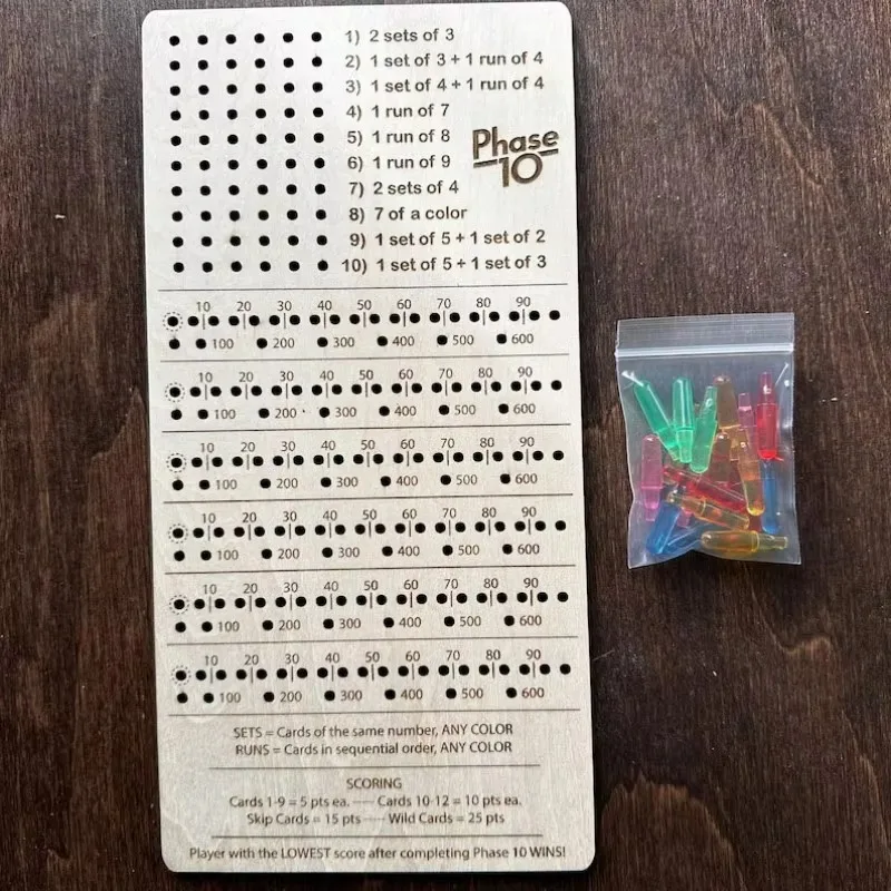 Табло с фазой 10 десять кадров и круглый трекер Phase карты игральными костими листы