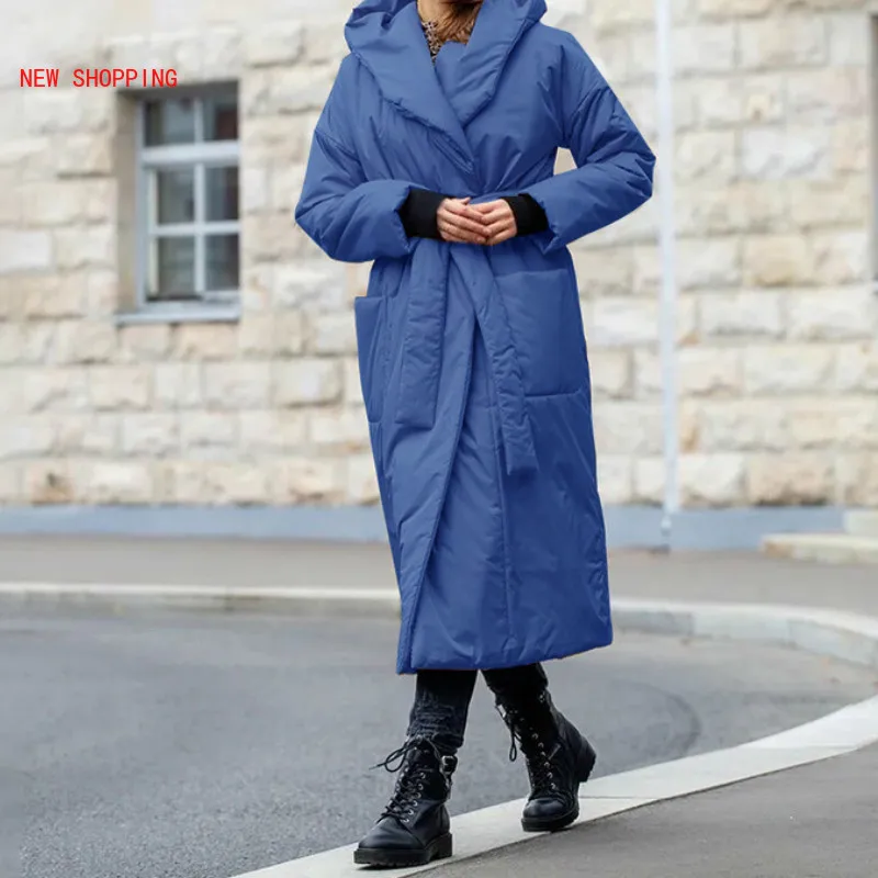 2022 Winter Warm Parkas Women Fashion Loose Pockets Coats Hoodie New Elegant Ladies X-Long Cotton Jackets Female Oversized Thick
